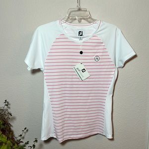 FootJoy Women’s Stripe Panel Crew Neck White Pink #27449 Size Medium Embroidered